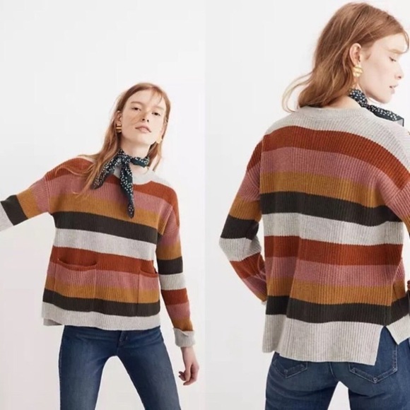 Madewell Sweaters - Madewell Patch Pocket Pullover Sweater Striped Multicolor